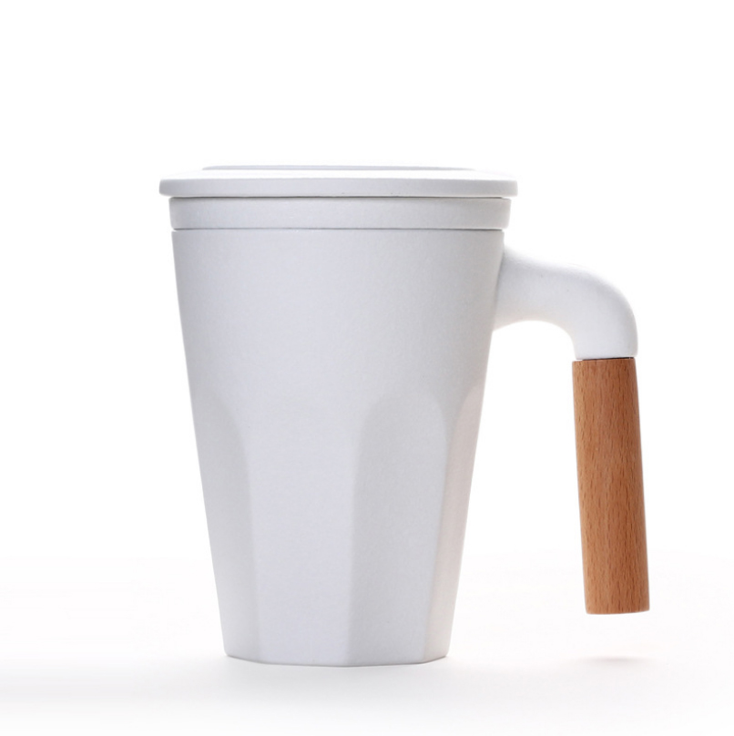 木柄泡茶杯帶蓋過(guò)濾茶杯 陶瓷馬克杯LOGO定制 商務(wù)禮品