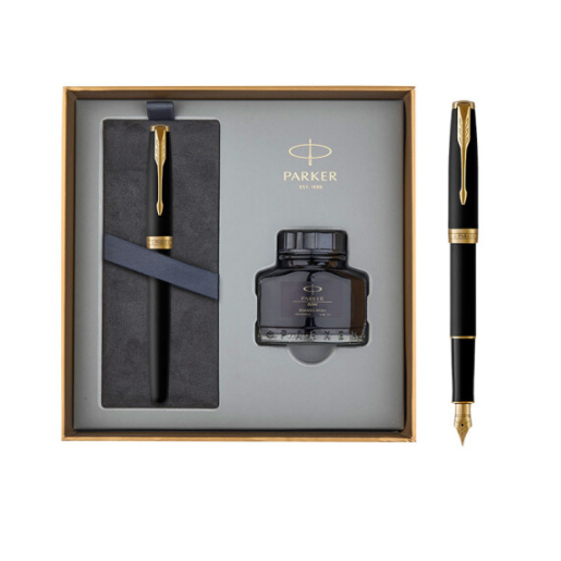 派克禮盒卓爾磨砂黑金夾鋼筆+墨水禮盒 高檔商務(wù)禮品定制