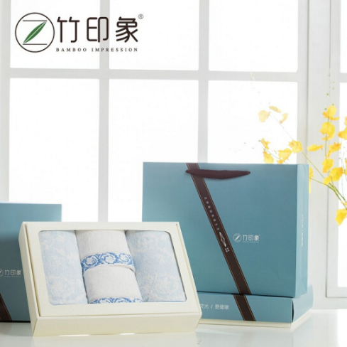 竹纖維毛巾禮盒青花瓷四件套毛巾2條方巾2條銀行禮品 伴手禮
