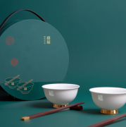 清樸堂 禧福碗筷套裝 景德鎮(zhèn)高白瓷描金對(duì)碗  禮品定制送客戶
